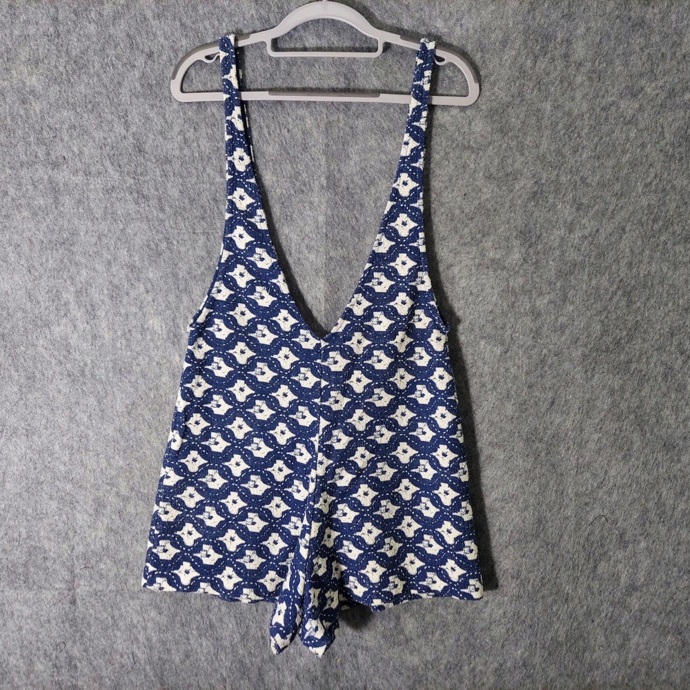 Zara Trafaluc Romper S‎ Deep V Neck Sleeveless Knit Pinafore Mod Retro Hippie